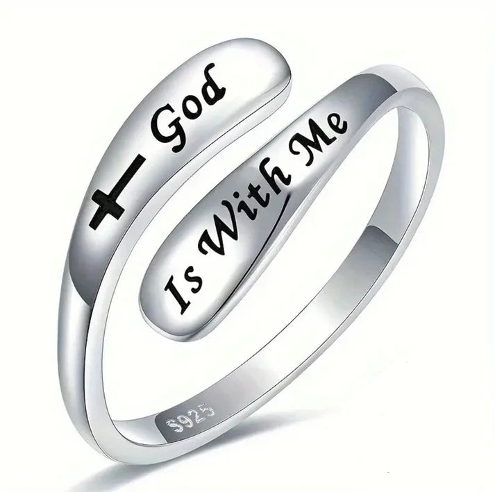 Scripture Sterling Silver Ring —“God Is With Me”