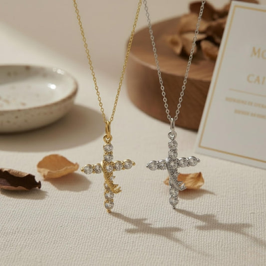 Crowned in Faith Cross Necklace S925 Sterling Silver (Gold & Silver)