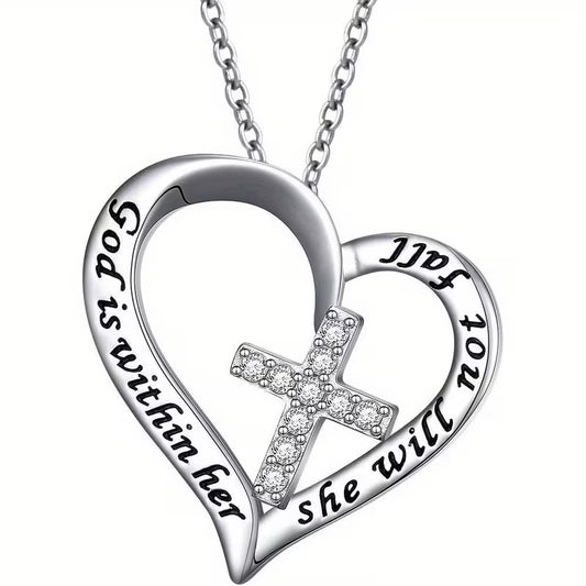Blessed Assurance Heart Cross Necklace