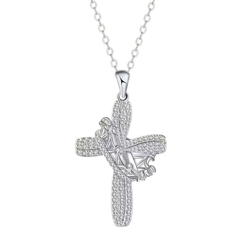 Crowned in Love Cross Necklace S925 Sterling Silver with Moissanite Stones