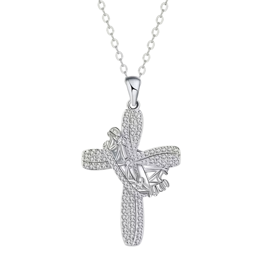 Crowned in Love Cross Necklace S925 Sterling Silver with Moissanite Stones