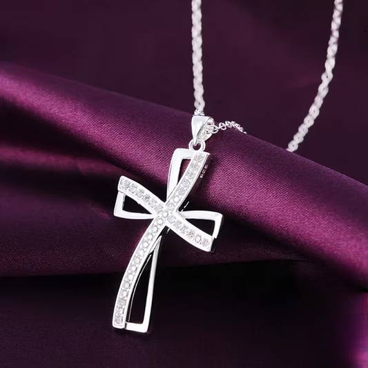 Double Cross Twisted Design S925 Sterling Silver Necklace