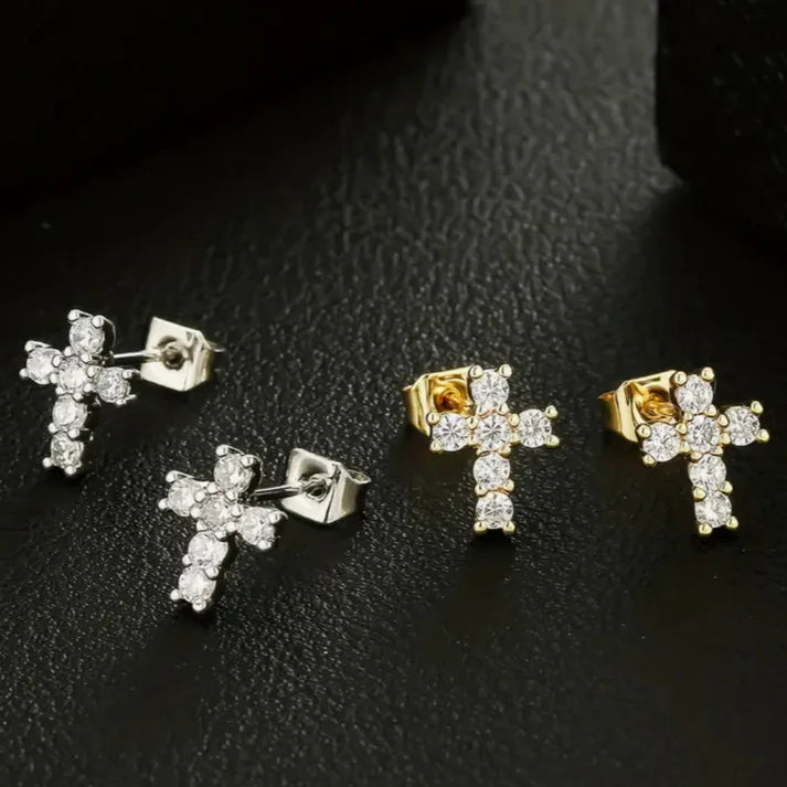 Shine Cross Earrings (Silver & Gold)