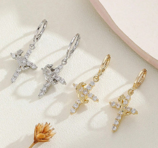 Crowned Faith Cross Earrings (Gold & Silver)