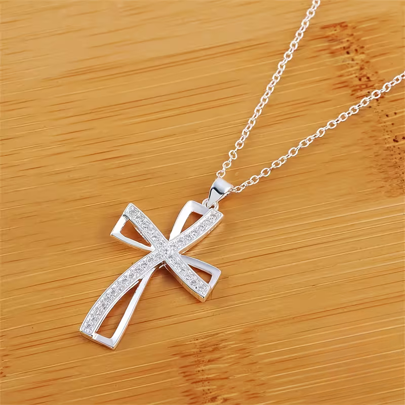 Double Cross Twisted Design S925 Sterling Silver Necklace