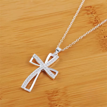 Double Cross Twisted Design S925 Sterling Silver Necklace