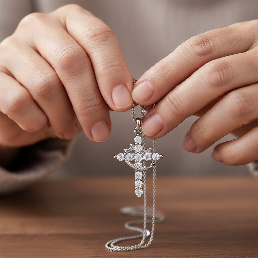 Crowned in Faith Cross Necklace S925 Sterling Silver (Gold & Silver)