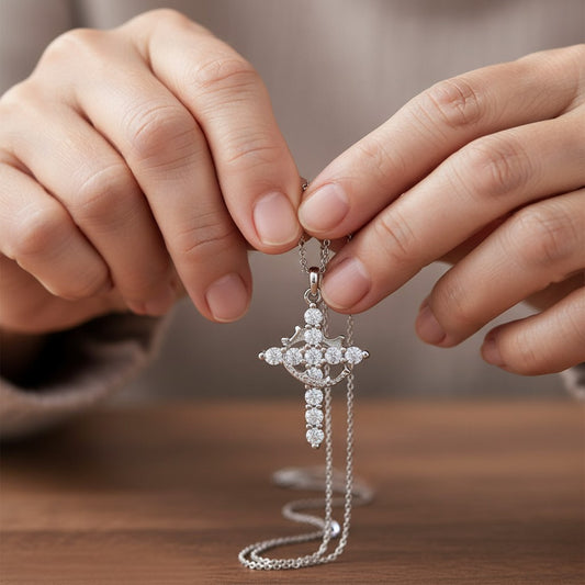 Crowned in Faith Cross Necklace S925 Sterling Silver (Gold & Silver)