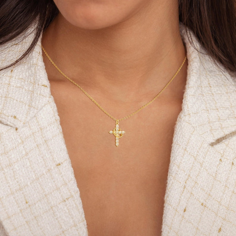 Crowned in Faith Cross Necklace S925 Sterling Silver (Gold & Silver)