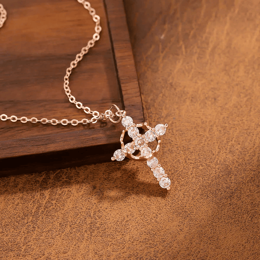 Limited Edition: Crowned in Faith Cross Necklace — Rose Gold