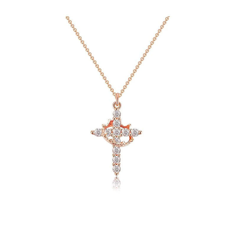 Limited Edition: Crowned in Faith Cross Necklace — Rose Gold