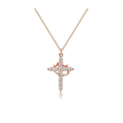 Limited Edition: Crowned in Faith Cross Necklace — Rose Gold